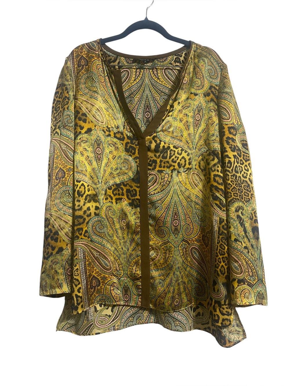 Lafayette 148 New York Silk Boho Paisley & Leopard V-Neck Tunic Blouse